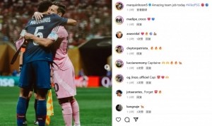 九游体育入口-马尔基尼奥斯社媒晒同梅西拥抱合照：今天全队表现很棒